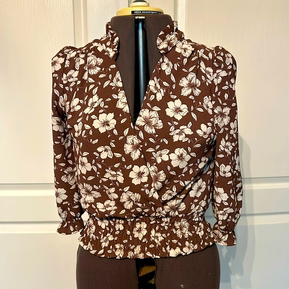 Monteau Tops - Monteau Chocolate Floral Blouse